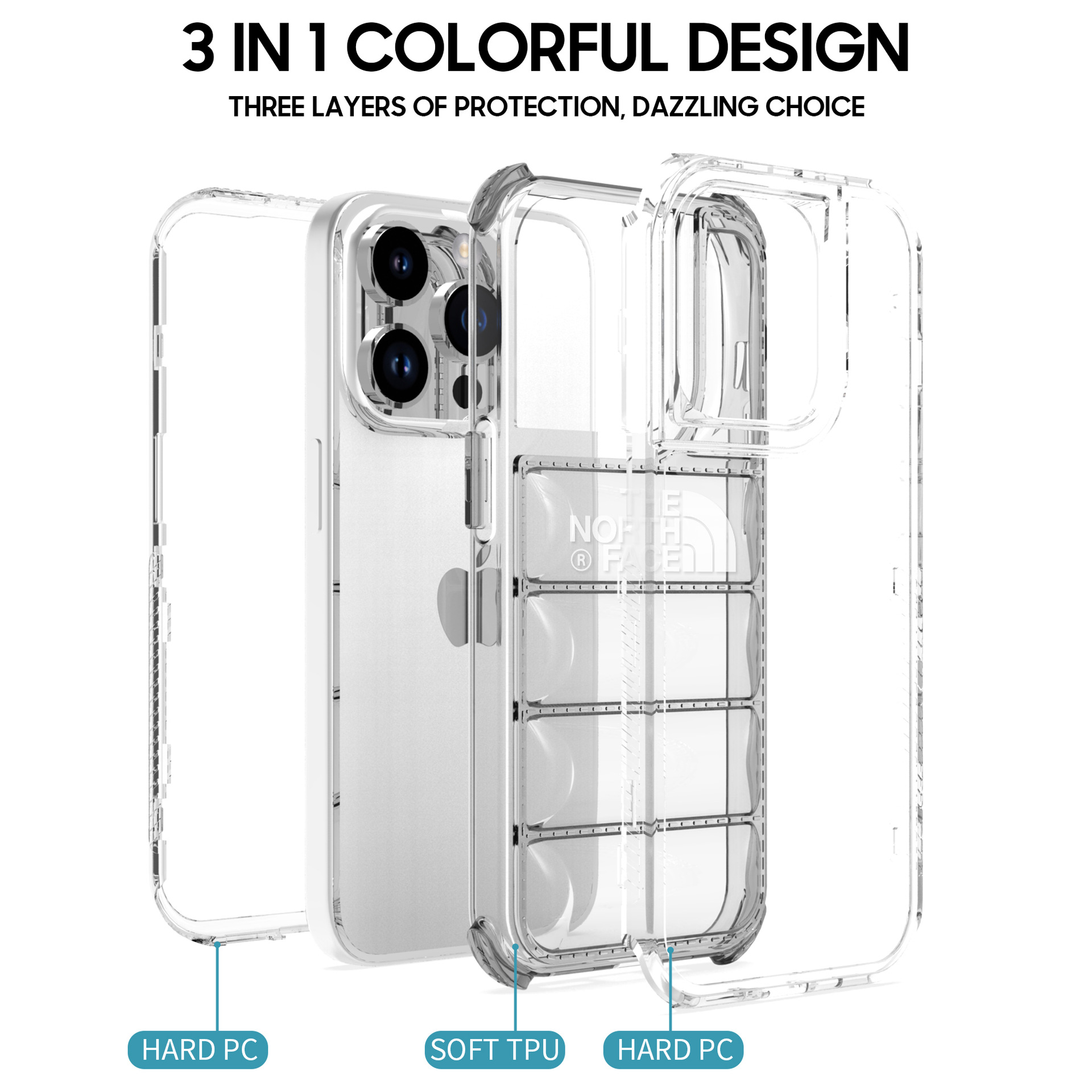 Adatto per iPhone 13 Pro (6.1), custodia per telefono Apple 15 tinta in piumino tre in uno_voghion.com