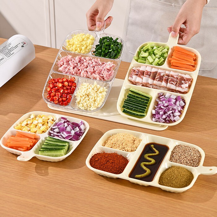 Five-compartment divided dish for home kitchen, multifunctional storage tray, transparent cream-style meal plate, divided side dish plate Five-compartment divided dish for home kitchen, multifunctional storage tray, transparent cream-style meal plate, divided side dish plate