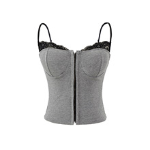 25030-25款 韩版重工排扣胸垫蕾丝撞色拼接吊带背心