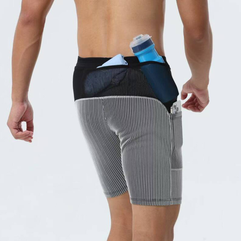 Professional Track and Field Running Shorts for Men with Storage Pockets, Striped Compression Shorts for Marathon Racing, Fitness Training, and Five-Point Shorts