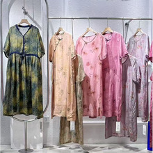 雷氏品质棉麻25夏款轻生活水墨晕染重工刺绣连衣裙专柜撤柜一手货