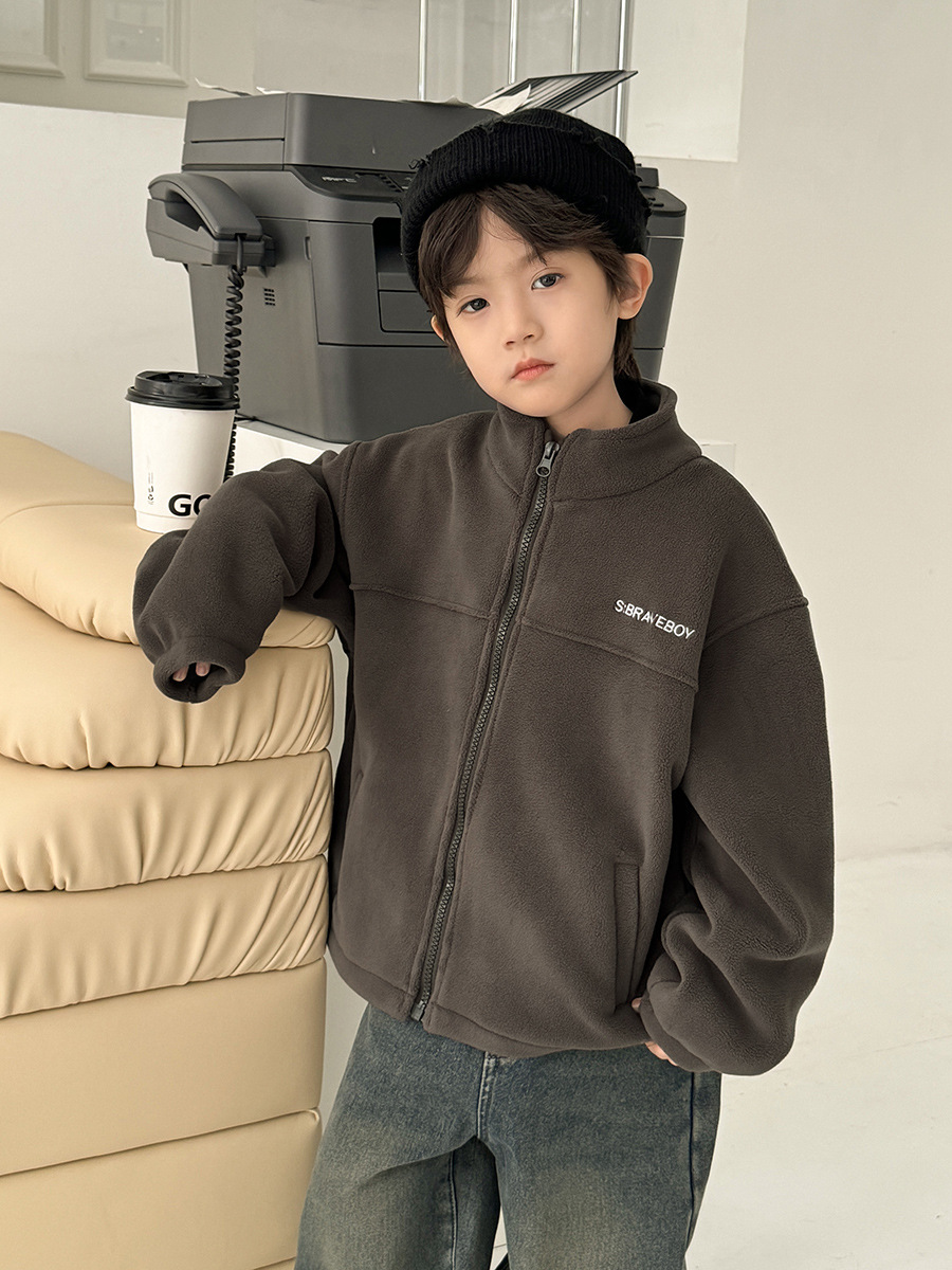 【2 Pieces 20% off ,3 Pieces 30% off 】Haima's Children's Clothing Boys' Fleece Cardigan Jacket with Stand Collar Autumn and Winter Tops