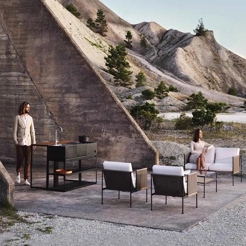 Ocio al aire libre sofá de caña villa patio jardín balcón silla individual mesa de té combinación de nuevos muebles impermeables chinos