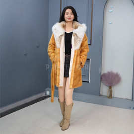 进口水貂猞猁帽子皮草外套秋冬新款整貂裘皮女款大衣