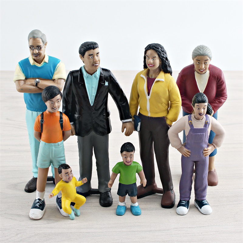 Simulación familia española figura modelo abuelo abuela Mamá y Papá niños y niñas mesa de arena muñeca decoración juguete