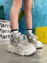 欧洲站2025秋冬新款真皮厚底舒适松糕女高帮运动鞋做旧休闲老爹鞋