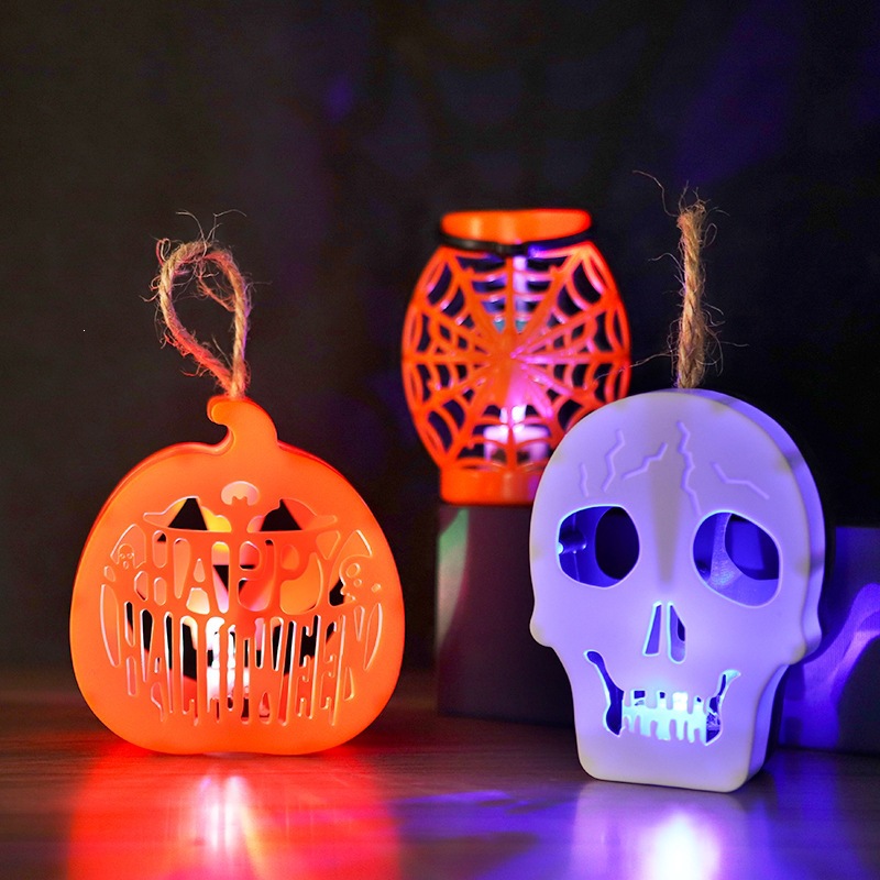 Halloween lámpara de calabaza portátil lámpara de calabaza LED lámpara de vela colorida araña sitio de decoración accesorios lámpara de noche