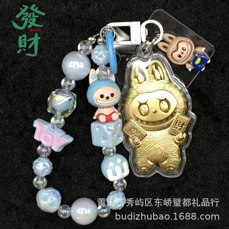 Shuibeitong 純金バブルマート LABUBU 漫画携帯電話チェーンロープペンダントラブブキーホルダーペンダント|undefined