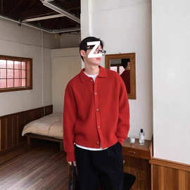 速卖通秋冬加厚毛衣外套男纯色宽松帅气慵懒风针织开衫休闲中性风