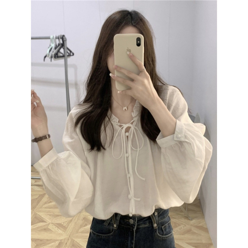 French-Style Fresh Lantern Sleeve Doll Shirt Top for Women, New Summer Niche Design, Slimming and Flattering Blouse Trendy