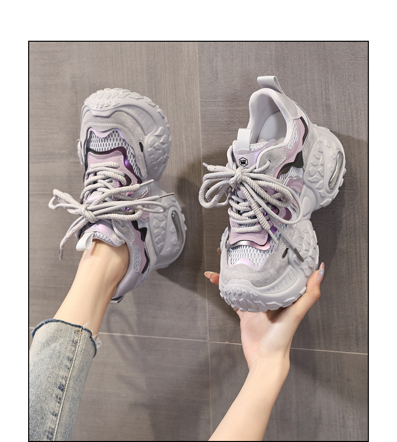 Giày sneaker nữ đế dày tăng chiều cao, lưới thoáng khí, phong cách thể thao — Màu tím chi tiết 14
