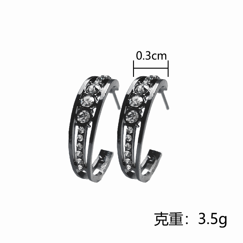 Yunjin transfronteriza nuevo estilo europeo y americano con incrustaciones de diamantes de imitación de las mujeres pendientes de aleación de moda de tipo C fábrica al por mayor