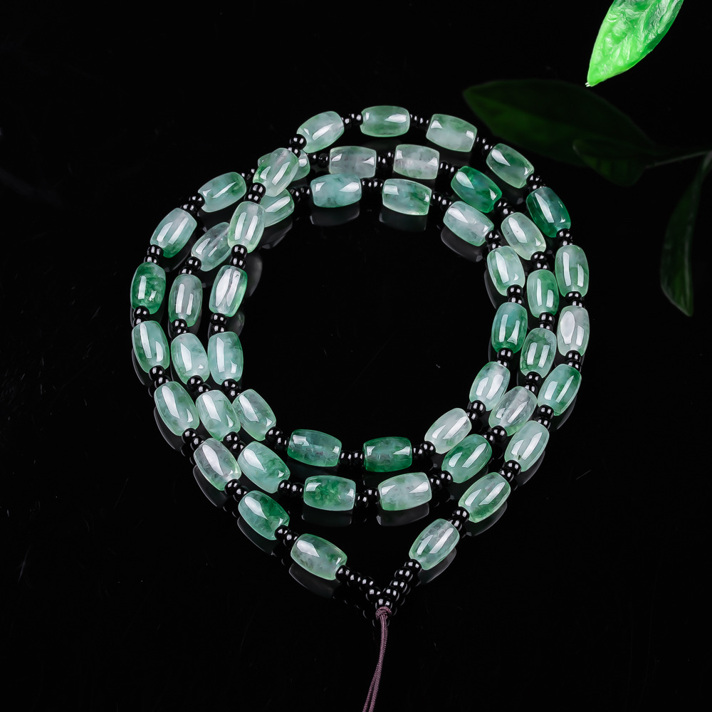 Authentic jadeite necklace cord with floating flower pattern, sweater cord, beaded necklace cord, factory direct sales, wholesale, beaded chain, stone.