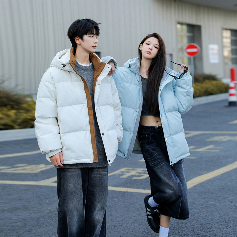 2024 겨울 두꺼운 따뜻한 청소년 작은 빵 자켓을 가진 남녀를위한 커플 짧은 다운 재킷