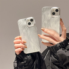 電鍍拉絲羽毛適用iPhone14promax蘋果13手機殼復古12簡約11創意15