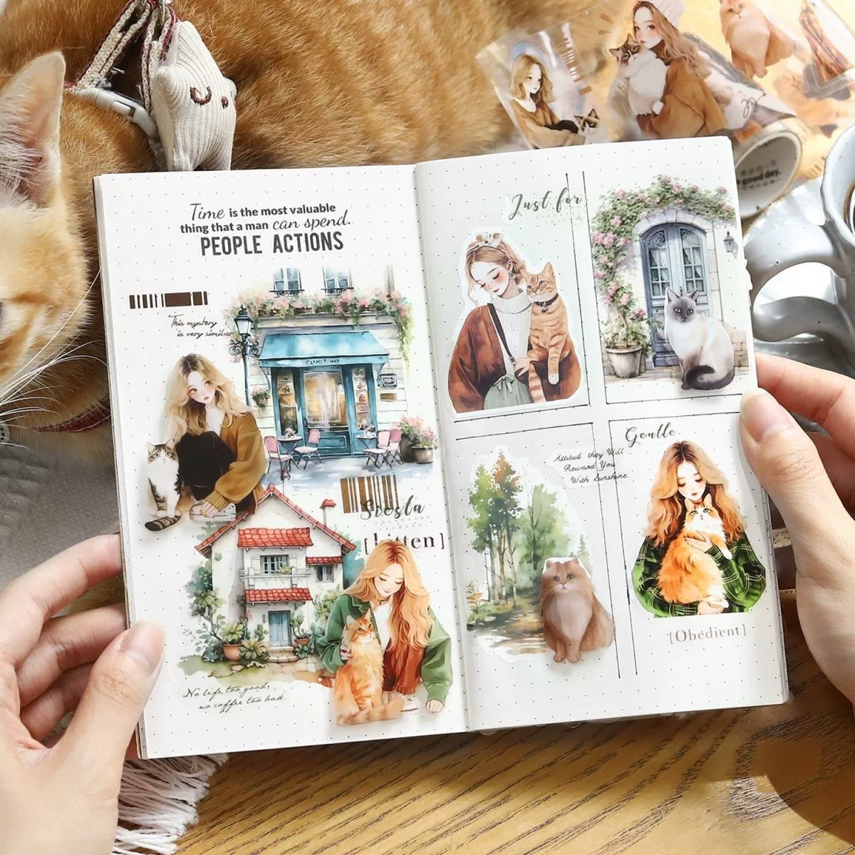 Стикеры для дневника из ПЭТ с фигурной вырубкой, серия «Котенок и щенок», с изображением кошек и собак, милые элементы с животными