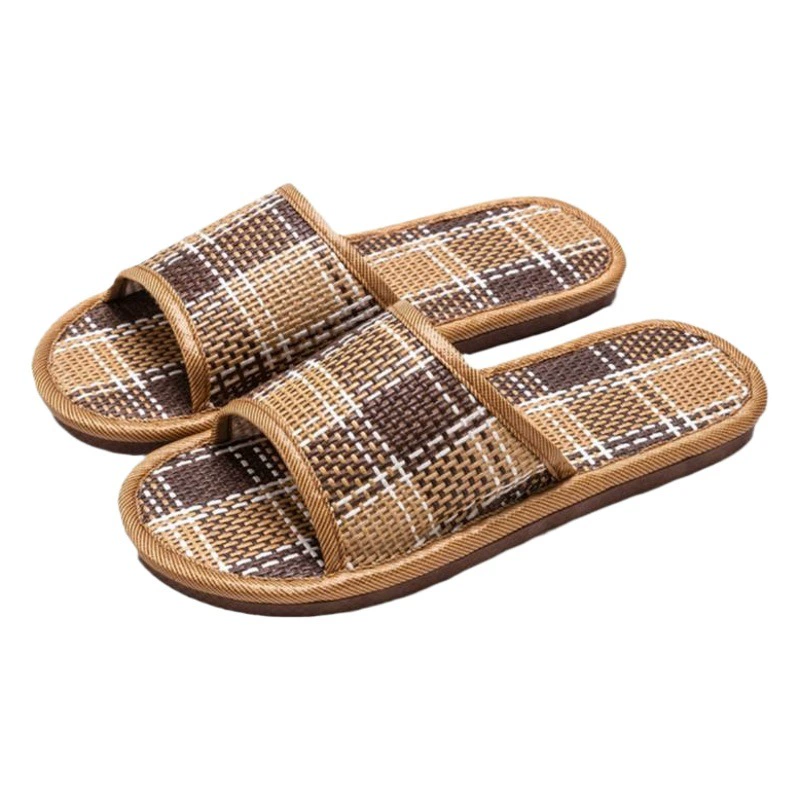 Домашние тапочки из ротанга, женская летняя одежда, домашняя Бытовая соломенный пол, Нескользящие сандалии больших размеров с мягкой подошвой, женские