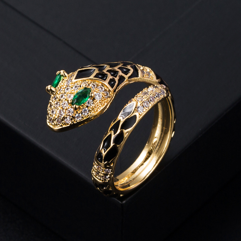Vintage Geometric Copper Micro-set Zircon Drip Oil Snake Ring display picture 5