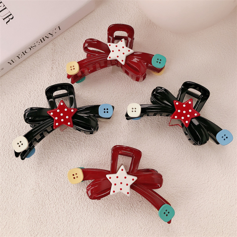 Diversión de contraste de color ondulado punto estrella agarrar clips de botón de arco grande clips de tiburón medio clip de cabello agarrar el cabello