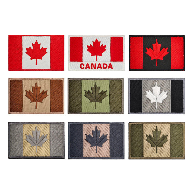 Parche de tela bordado de la bandera canadiense Parche de hoja de arce bolsa de ropa al aire libre accesorios personalidad Velcro brazalete en stock