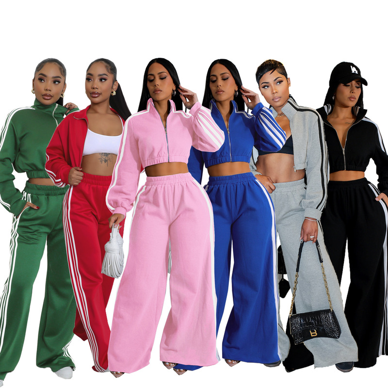 TW562 Autumn New Cross-border Striped suit Zipper Thickened Sweat Casual Commuter Two-piece AliExpress TW562 Autumn New Cross-border Striped suit Zipper Thickened Sweat Casual Commuter Two-piece AliExpress