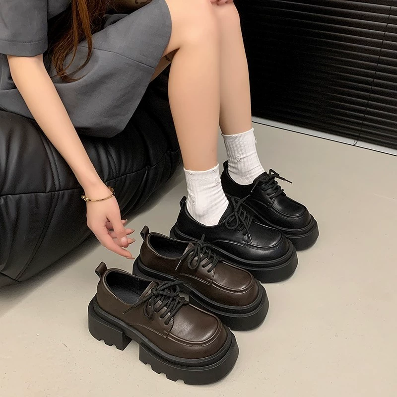Маленькие кожаные туфли на шнуровке Женский британский стиль весна и осень 2025 Новый дикий ретро Lefu туфли толстые каблуки JK