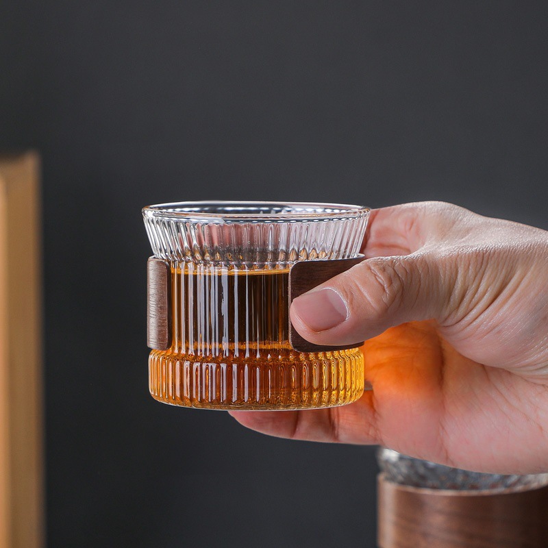 Estilo japonés martillado de vidrio anillo de madera taza de té taza principal taza de té pequeña taza de té Kung Fu juego de té taza de té