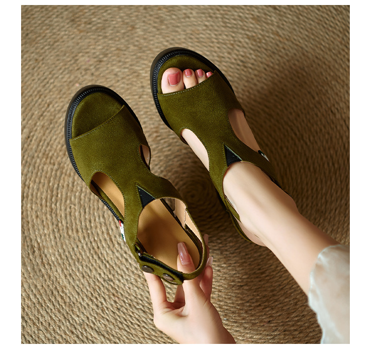 Sandal cao gót nữ hở mũi đế xuồng tăng chiều cao, phong cách La Mã, gót 9 cm — màu đen, xanh lá cây chi tiết 12