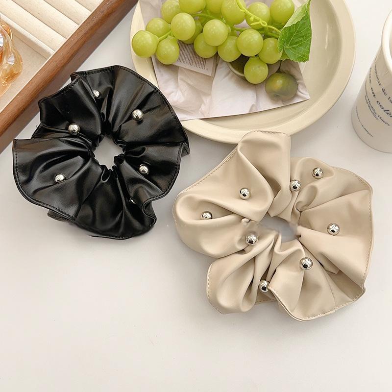 Chouchou en cuir perlé coréen Dongdaemun pour femme, accessoire de coiffure haut de gamme pour chignon tendance et élégant._voghion.com