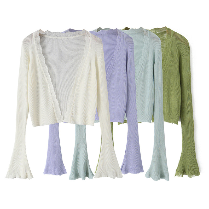 Flared Sleeve Ice Silk Knit Cardigan for Women 2026 Spring/Summer New Japanese and Korean Style Casual Wear with Camisole Dress Shawl Air Conditioning Shirt
