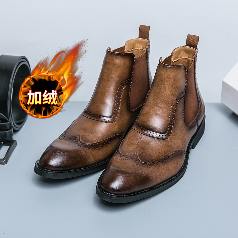 Botas de cuero de hombre invierno nuevas botas de cuero de alto nivel de vello, zapatos de cuero transfronterizos grandes para hombres nuevas botas Martin retro zapatos de calzado