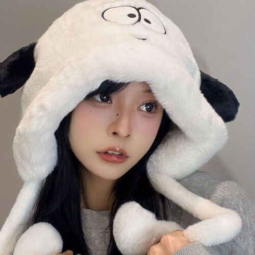 Autumn/Winter Puppy Soft Ears Riding Anti-Cold Elastic Band Plush Cartoon Sweet Girl Hat Warm Ear Protection Lei Feng Hat