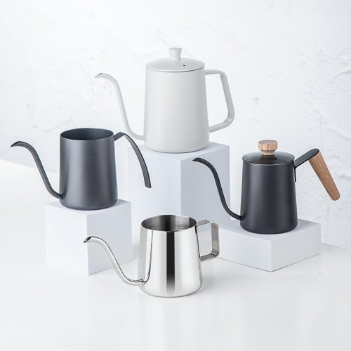 Coffee hand brewing kettle 304 stainless steel Teflon with lid and hanging ear coffee hand brewing coffee utensils long mouth and thin mouth kettle