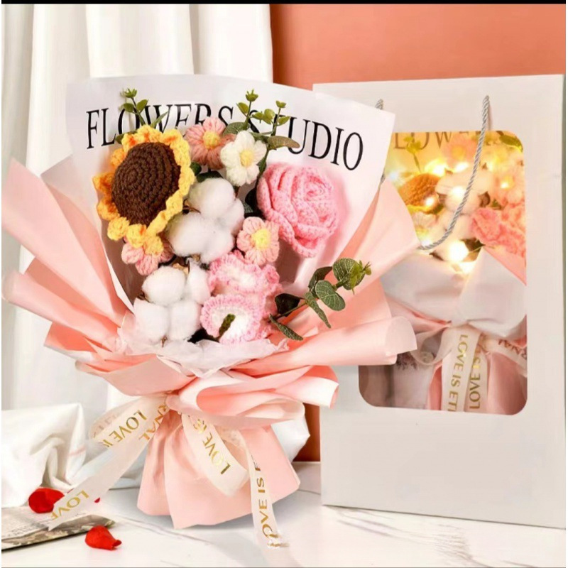 해바라기 핑크 니트 부케 [완제품 배송]