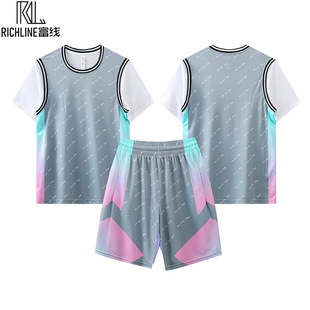 Rich Line Short Sleeve Jersey Women's Basketball Suit Male Student Class Suit Couple Order Team Activity Competition Team Suit Summer