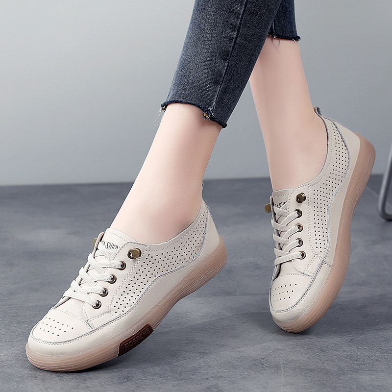 Genuine Leather White Shoes for Women 2025 Spring and Summer Korean Style Hollow Flat Shoes Slip-On Women's Shoes Versatile Casual Sneakers Genuine Leather White Shoes for Women 2025 Spring and Summer Korean Style Hollow Flat Shoes Slip-On Women's Shoes Versatile Casual Sneakers