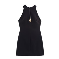 外国貿易注文！夏の新しい女性のホルターネックノースリーブゴールド装飾ミニドレス女性 2298097