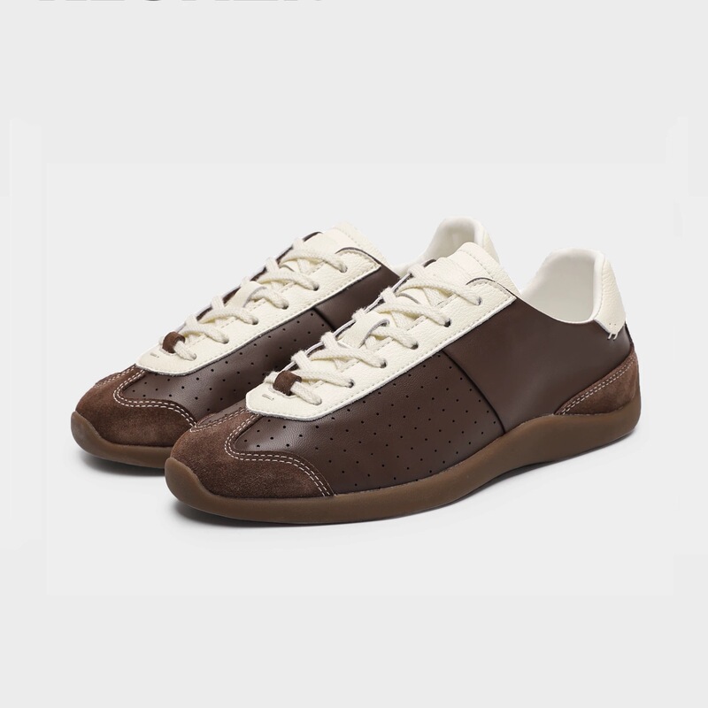 Genuine Leather Vintage Brown Ballet Training Shoes Women's 2024 New Color-block Lace-up Sports Casual Comfortable Forrest Gump Shoes
