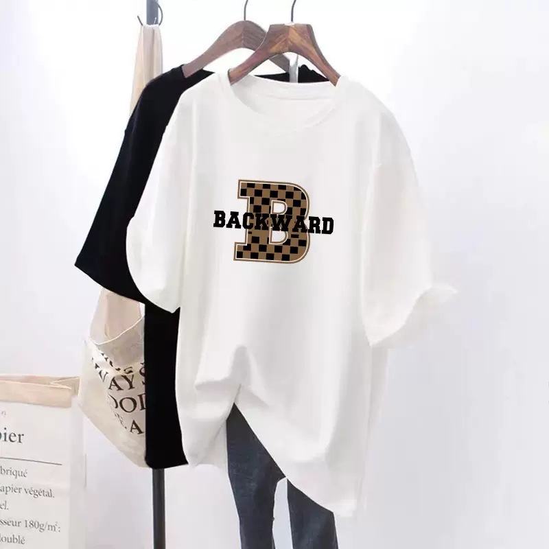 Women's Clothing Pure Cotton Short Sleeve T-Shirt White Loose Fit Mid-Length Fashion Top For Summer_voghion.com