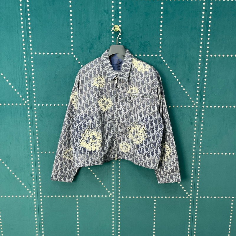 Self-Made Men's and Women's Floral Zipper Distressed Style Washed Loose Denim Jacket Cross-Border Supply