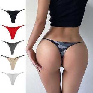 European and American Double-Layer Thin Strap Sexy Thong Low-Waist Pure Color Bikini Women's T-Shaped Sexy Underwear Fitness Sports