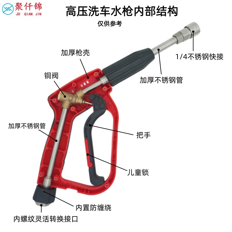 New Cross-Border High-Pressure Water Gun for Home and Garden Use, Extended 1/4 Quick-Connect Anti-Tangle Cleaning Gun with Multiple Interfaces