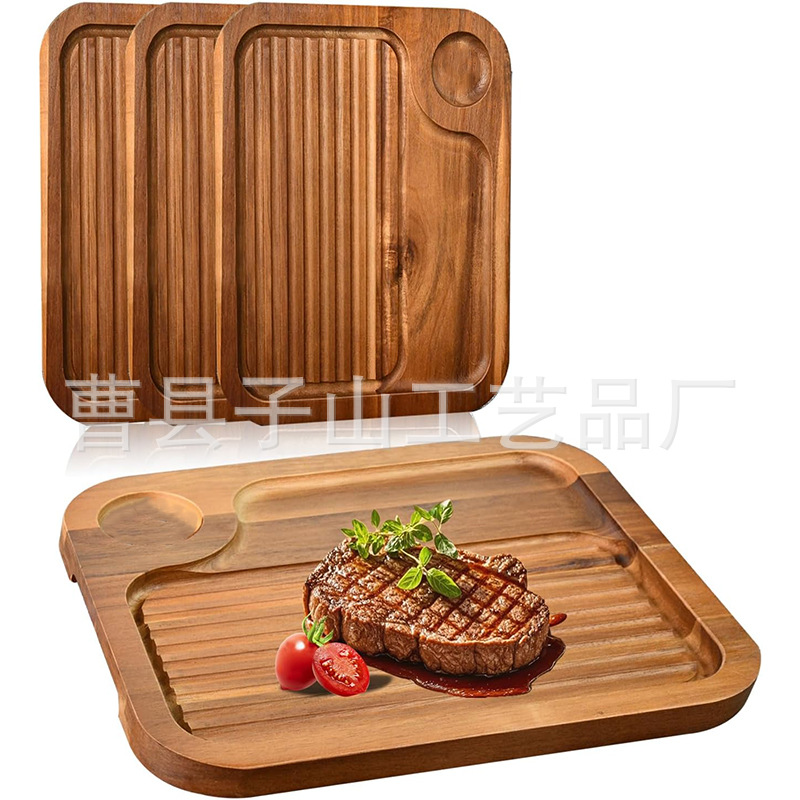 Nuevo cross-border Acacia madera bandeja de doble cara madera tablero de corte tablero de queso casero cocinado hamburguesas filete platos