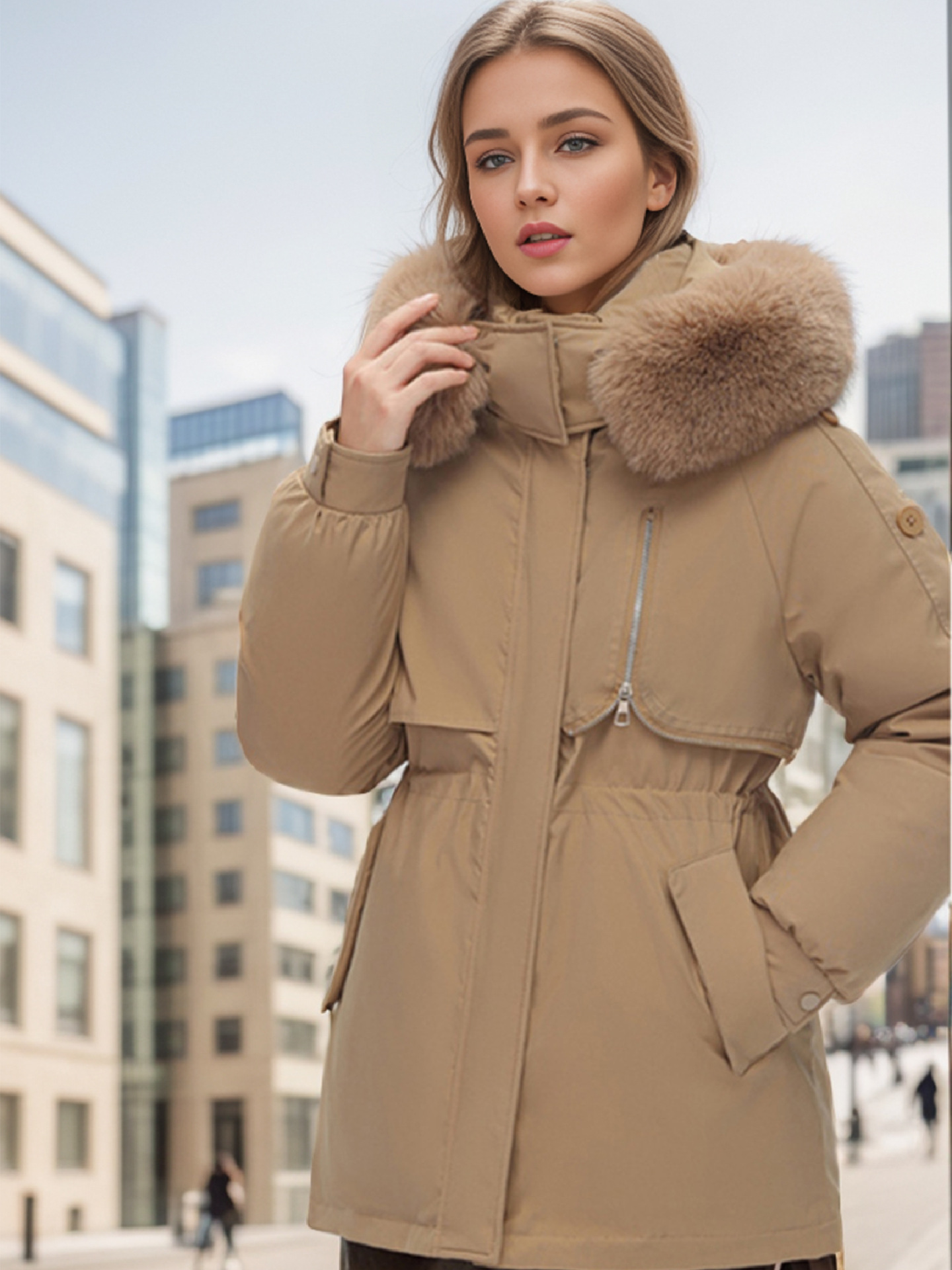 Damen Daunenjacke mit großem Pelzkragen, kurze Winterkleidung für Damen, neuer kleiner Overall, gepolsterter Mantel_voghion.com