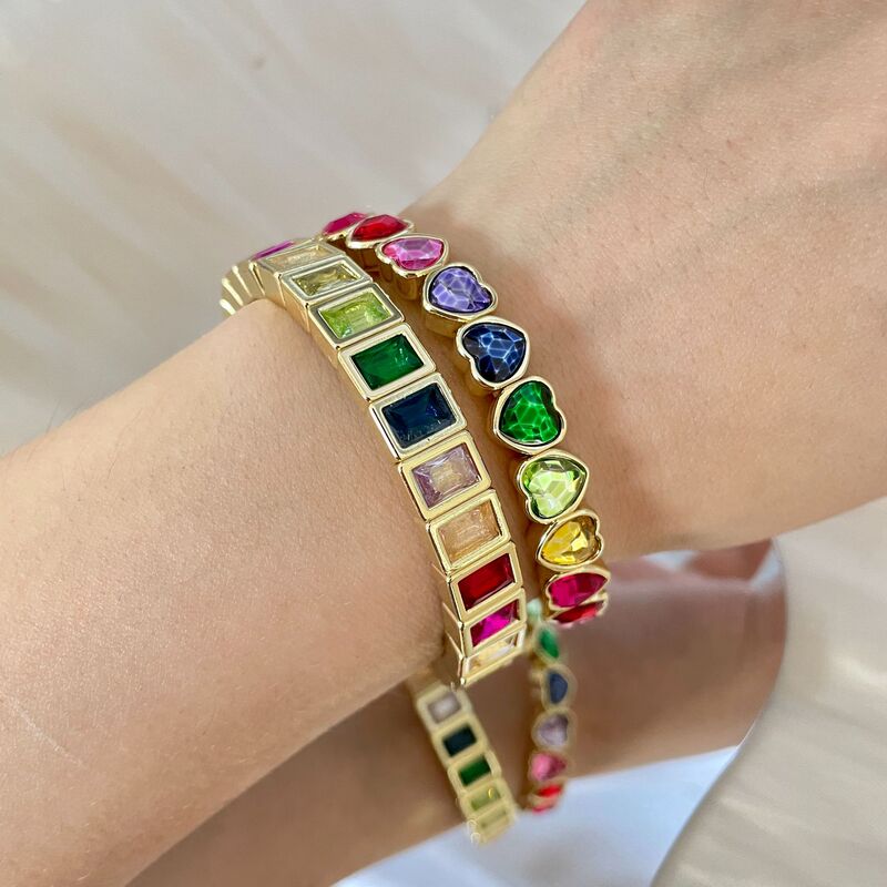 European and American Cross-border Color Fashion Geometric Square Love Bracelet Elastic Girl Bracelet