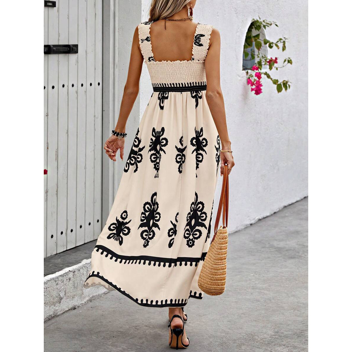 2024 Cross-Border European And American Fashion Hot-Selling Women's Beach Vacation Style Printed Strapless Dress_ecoleips.com