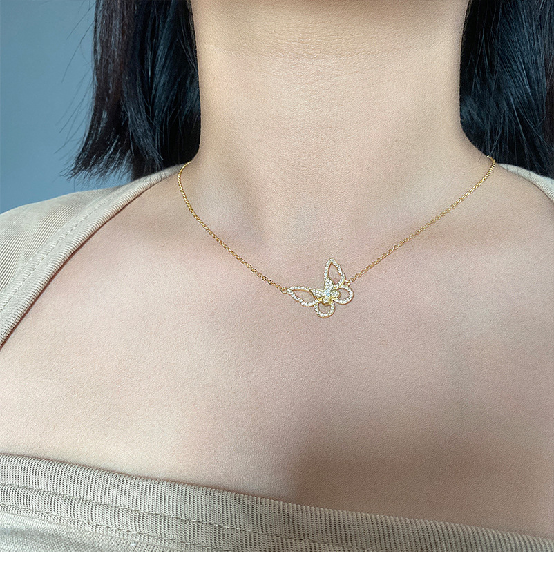 Fashion Butterfly 925 Silver Plating Artificial Rhinestones Pendant Necklace