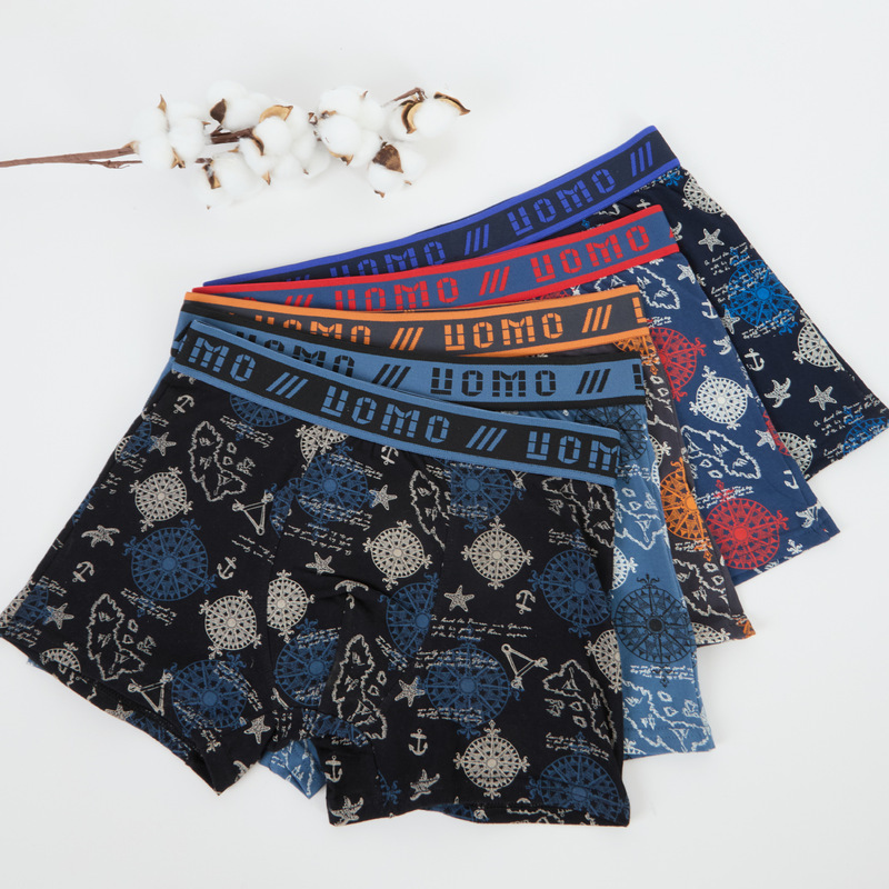 Contrast Color Printed Cotton Men's Underwear Wholesale in Stock, Soft, Skin-Friendly, Breathable, Antibacterial Men's Boxer Briefs