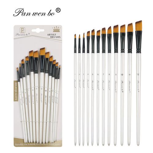 12 white wooden pole paint brush set nylon hair acrylic oil paint brush student art painting paint pen wholesale