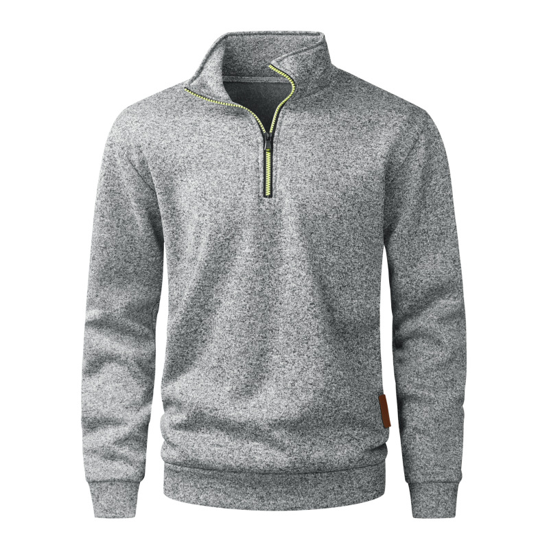 H703 new cross-border fleece-lined sweatshirt for men, European size, American style, stand-up collar, half-zip pullover, thin fleece knit